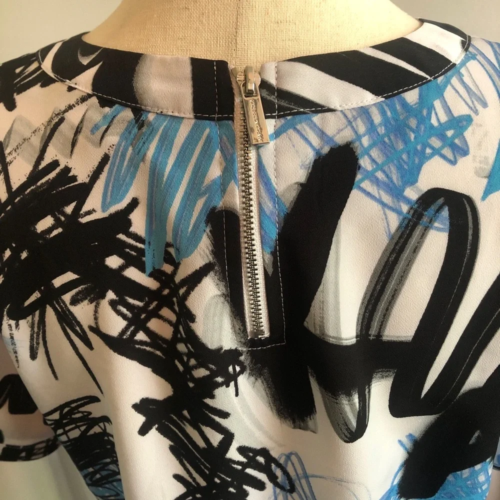 Karl Lagerfeld White Tee with Blue and Black Graffiti Print - Picture 9 of 11